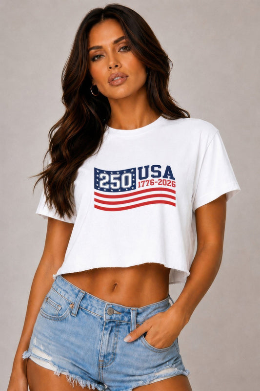 USA 250 Cropped Cotton Tee – Tops, minimalist style, quiet luxury aesthetic, modern essential – The Simple Co.