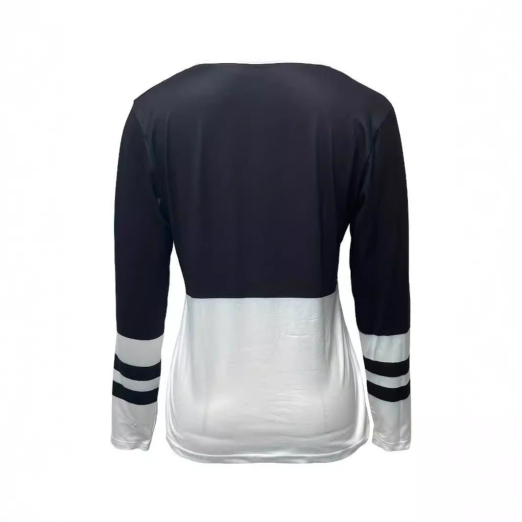 V - Collar Striped Zip T-Shirt - 2026 Winter Collection Contrast Color Long Sleeve Top – Minimal Elegance | The Simple Co – Apparel & Accessories > Clothing > Shirts & Tops, minimalist style, quiet luxury aesthetic, modern essential – The Simple Co.