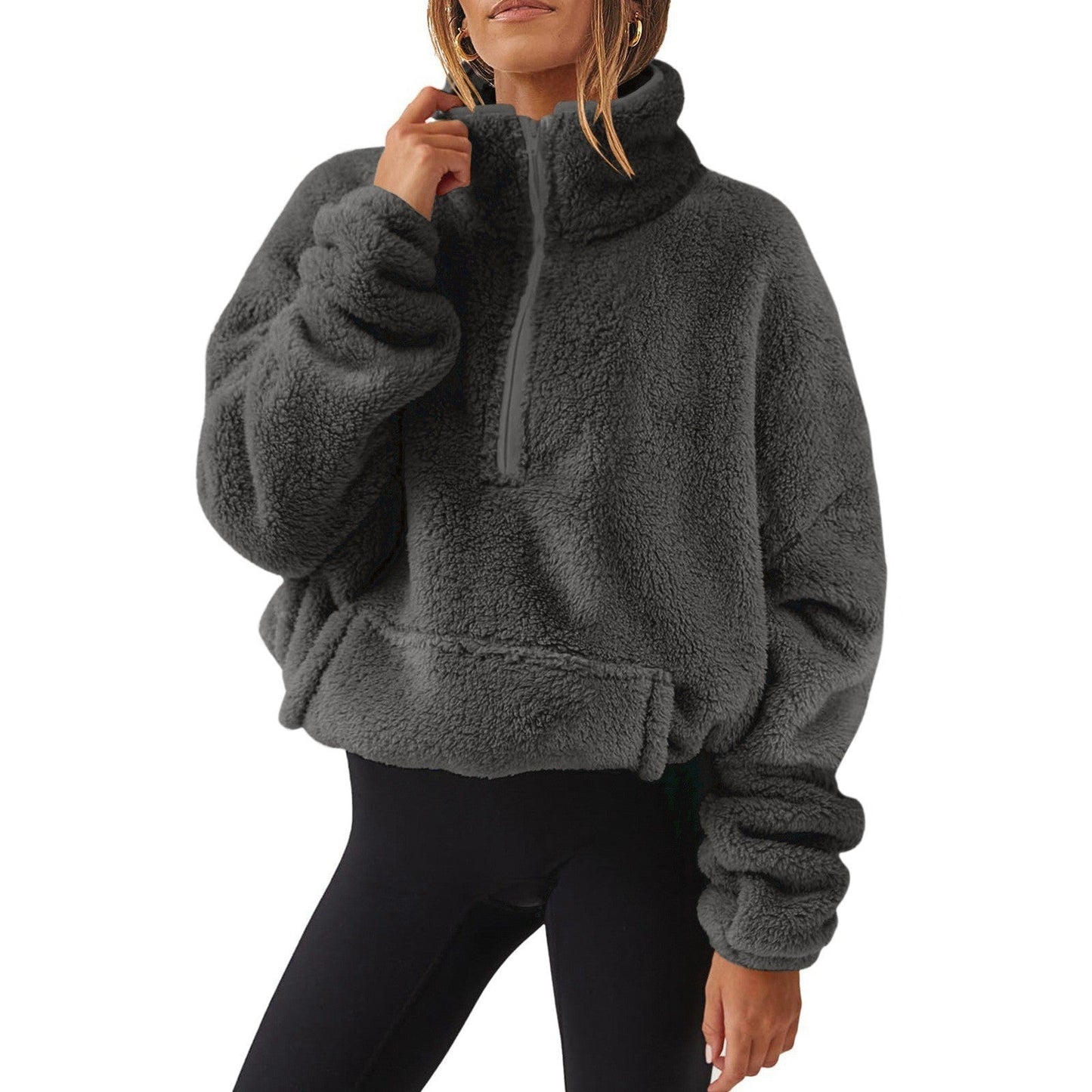 Velvet Fleece - Lined Half - Zip Sweater - 2026 Winter Collection Stand Collar Top – Minimal Elegance | The Simple Co – Tops, minimalist style, quiet luxury aesthetic, modern essential – The Simple Co.