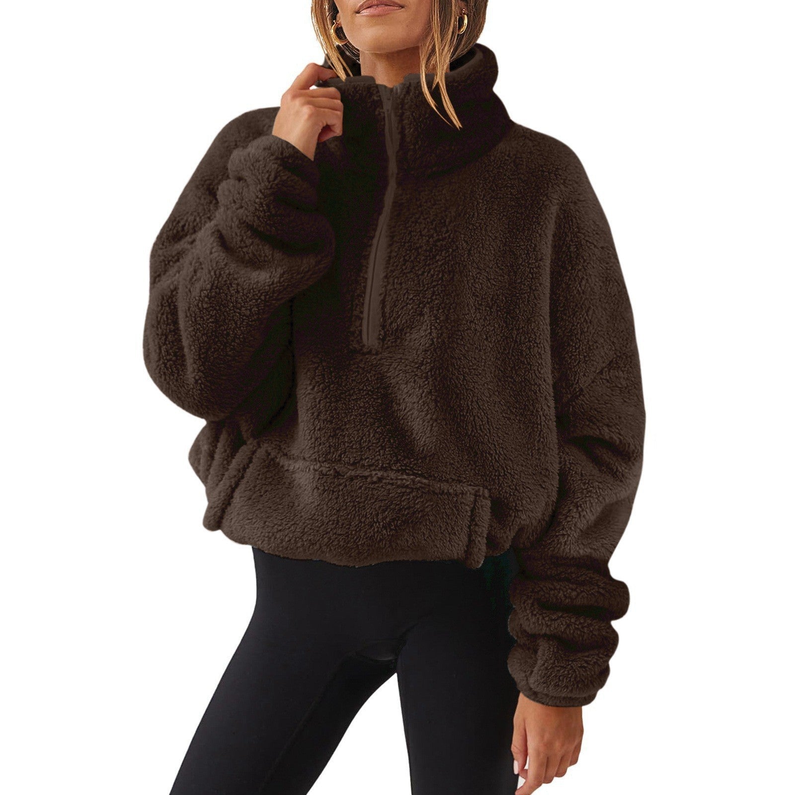 Velvet Fleece - Lined Half - Zip Sweater - 2026 Winter Collection Stand Collar Top – Minimal Elegance | The Simple Co – Tops, minimalist style, quiet luxury aesthetic, modern essential – The Simple Co.