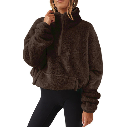Velvet Fleece - Lined Half - Zip Sweater - 2026 Winter Collection Stand Collar Top – Minimal Elegance | The Simple Co – Tops, minimalist style, quiet luxury aesthetic, modern essential – The Simple Co.