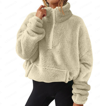 Velvet Fleece - Lined Half - Zip Sweater - 2026 Winter Collection Stand Collar Top – Minimal Elegance | The Simple Co – Tops, minimalist style, quiet luxury aesthetic, modern essential – The Simple Co.