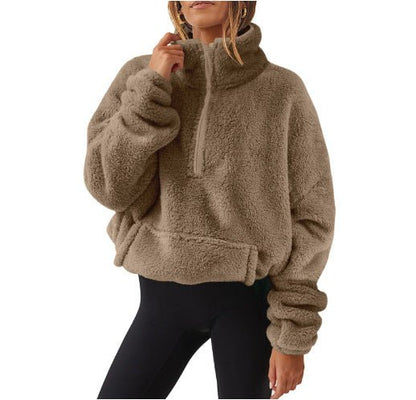 Velvet Fleece - Lined Half - Zip Sweater - 2026 Winter Collection Stand Collar Top – Minimal Elegance | The Simple Co – Tops, minimalist style, quiet luxury aesthetic, modern essential – The Simple Co.