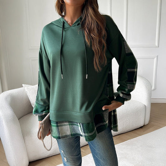 Vintage Oversized Hoodie - 2026 Winter Collection Plaid Patchwork Y2K Streetwear – Minimal Elegance | The Simple Co – Tops, minimalist style, quiet luxury aesthetic, modern essential – The Simple Co.
