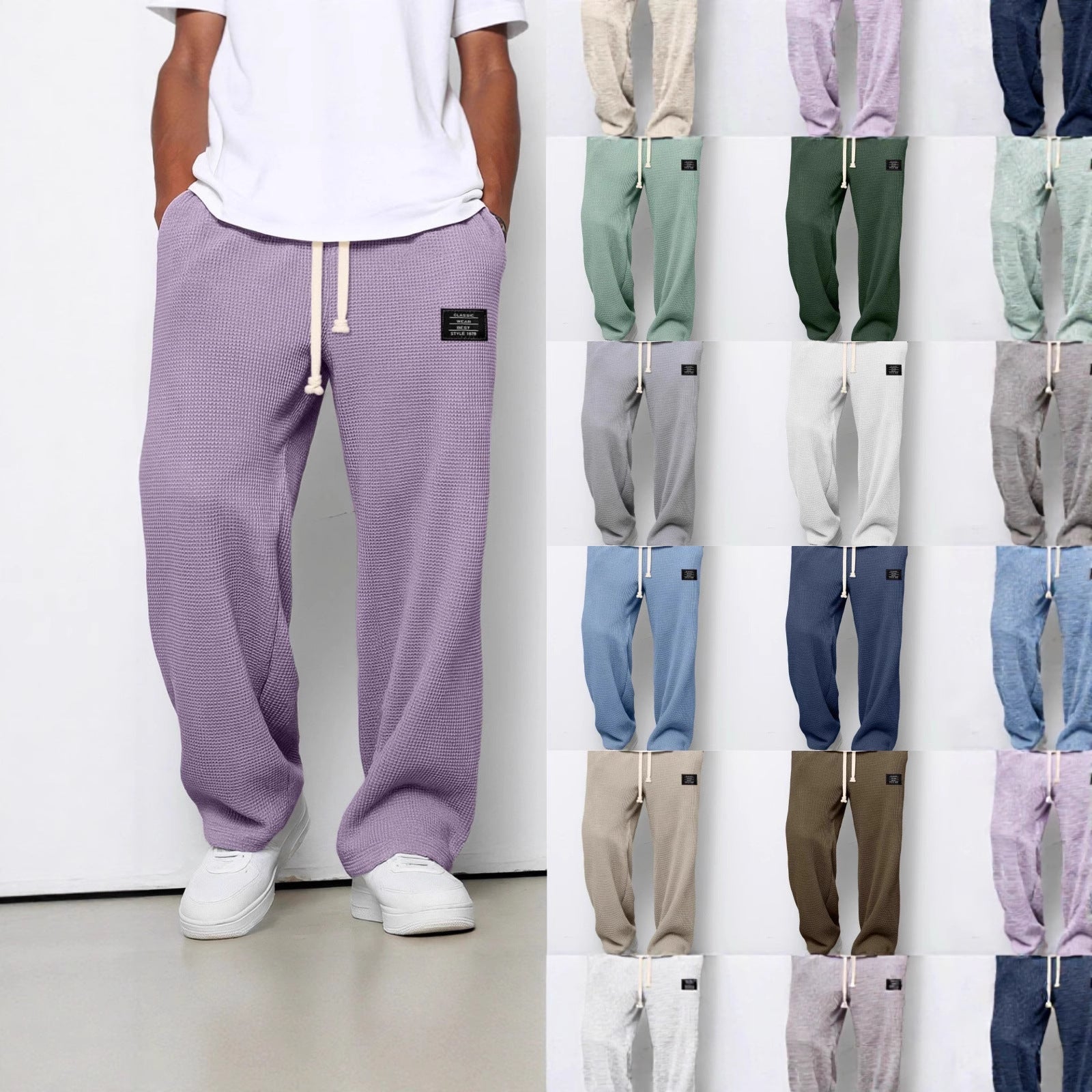 Waffle Straight Pants Men's Loose Drawstring Casual Trousers – Minimal Elegance | The Simple Co – 一般長褲, minimalist style, quiet luxury aesthetic, modern essential – The Simple Co.
