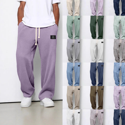 Waffle Straight Pants Men's Loose Drawstring Casual Trousers – Minimal Elegance | The Simple Co – 一般長褲, minimalist style, quiet luxury aesthetic, modern essential – The Simple Co.