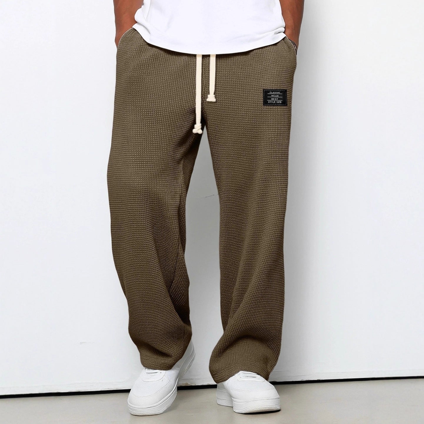 Waffle Straight Pants Men's Loose Drawstring Casual Trousers – Minimal Elegance | The Simple Co – 一般長褲, minimalist style, quiet luxury aesthetic, modern essential – The Simple Co.