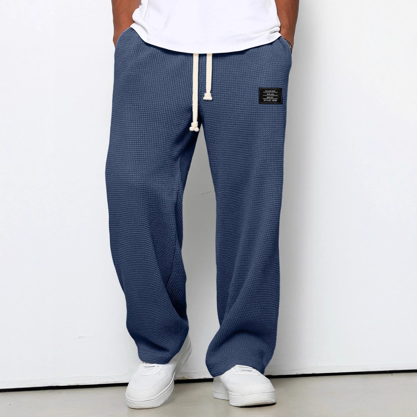 Waffle Straight Pants Men's Loose Drawstring Casual Trousers – Minimal Elegance | The Simple Co – 一般長褲, minimalist style, quiet luxury aesthetic, modern essential – The Simple Co.