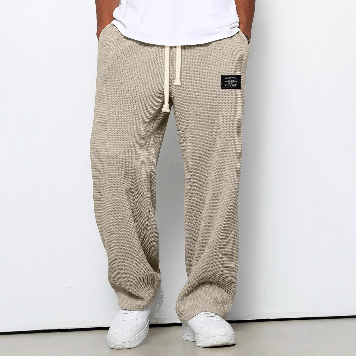 Waffle Straight Pants Men's Loose Drawstring Casual Trousers – Minimal Elegance | The Simple Co – 一般長褲, minimalist style, quiet luxury aesthetic, modern essential – The Simple Co.