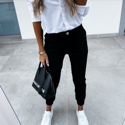 Washed Cotton Cropped Pants - 2026 Winter Collection Slim Fit Casual Trousers – Minimal Elegance | The Simple Co – Bottoms, minimalist style, quiet luxury aesthetic, modern essential – The Simple Co.