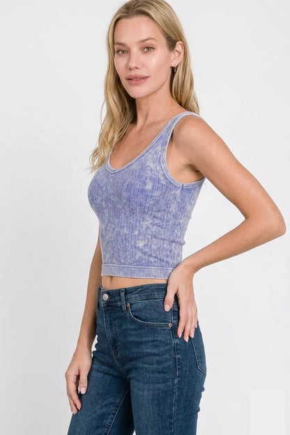 Washed Ribbed V-Neck Cropped Tank Top – Sleeveless Tops, minimalist style, quiet luxury aesthetic, modern essential – The Simple Co.