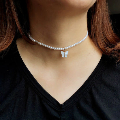 White Pearl Choker Necklace with Butterfly Pendant – Minimal Elegance | The Simple Co – Necklaces (Minimalist / Statement / Unis, minimalist style, quiet luxury aesthetic, modern essential – The Simple Co.