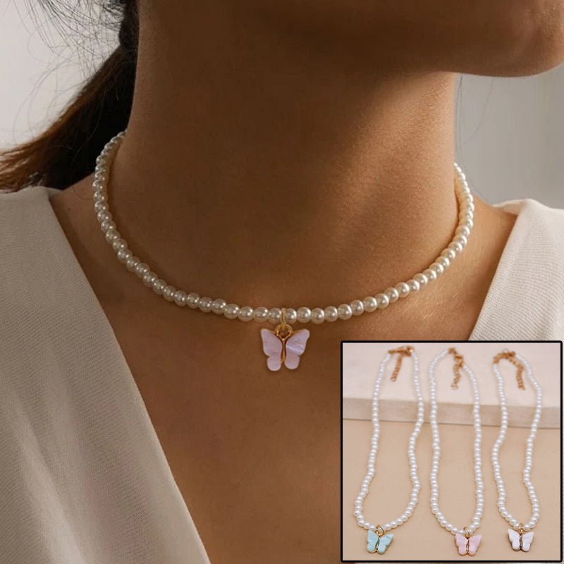 White Pearl Choker Necklace with Butterfly Pendant – Minimal Elegance | The Simple Co – Necklaces (Minimalist / Statement / Unis, minimalist style, quiet luxury aesthetic, modern essential – The Simple Co.