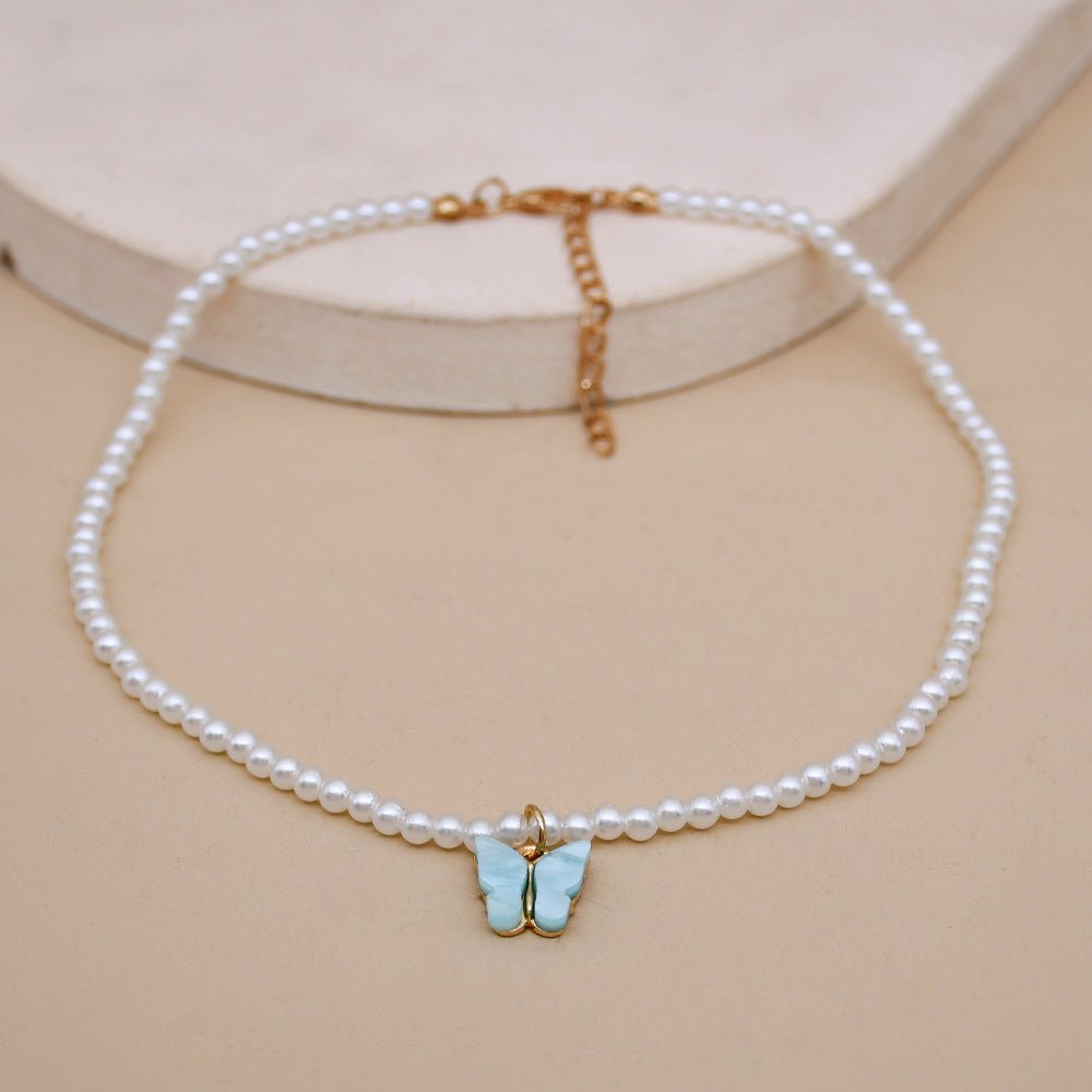 White Pearl Choker Necklace with Butterfly Pendant – Minimal Elegance | The Simple Co – Necklaces (Minimalist / Statement / Unis, minimalist style, quiet luxury aesthetic, modern essential – The Simple Co.