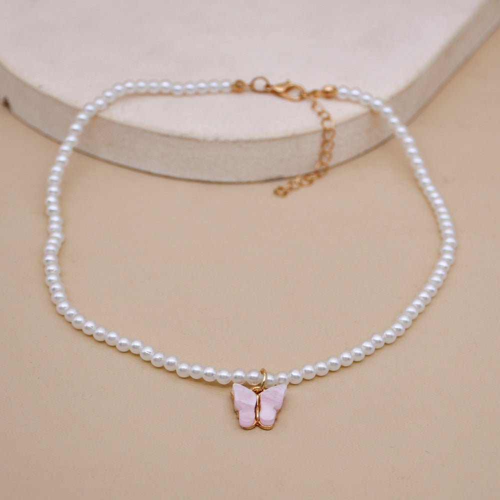 White Pearl Choker Necklace with Butterfly Pendant – Minimal Elegance | The Simple Co – Necklaces (Minimalist / Statement / Unis, minimalist style, quiet luxury aesthetic, modern essential – The Simple Co.