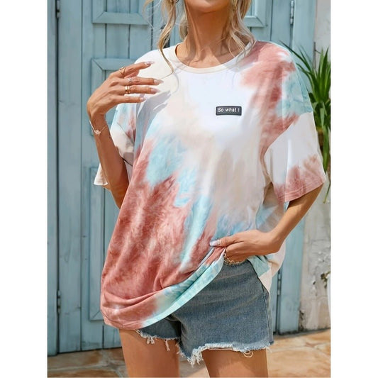 Women's Sweet Cool Style Gradient Color Printed Round Neck Knitted Short Sleeve – Apparel & Accessories > Clothing > Shirt, minimalist style, quiet luxury aesthetic, modern essential – The Simple Co.